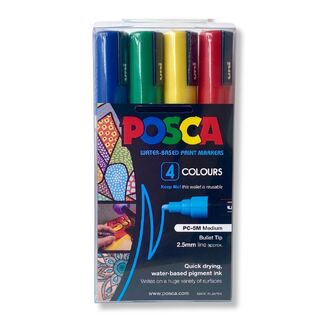Uni Ball Posca Paint Pens 2.5mm PC5M 4 Pack - Assorted Colours