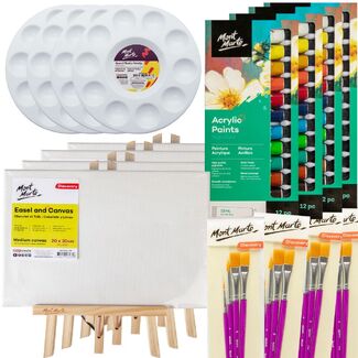 Paint and Sip Kit for Four Medium Canvas Paint Party Set 76pc