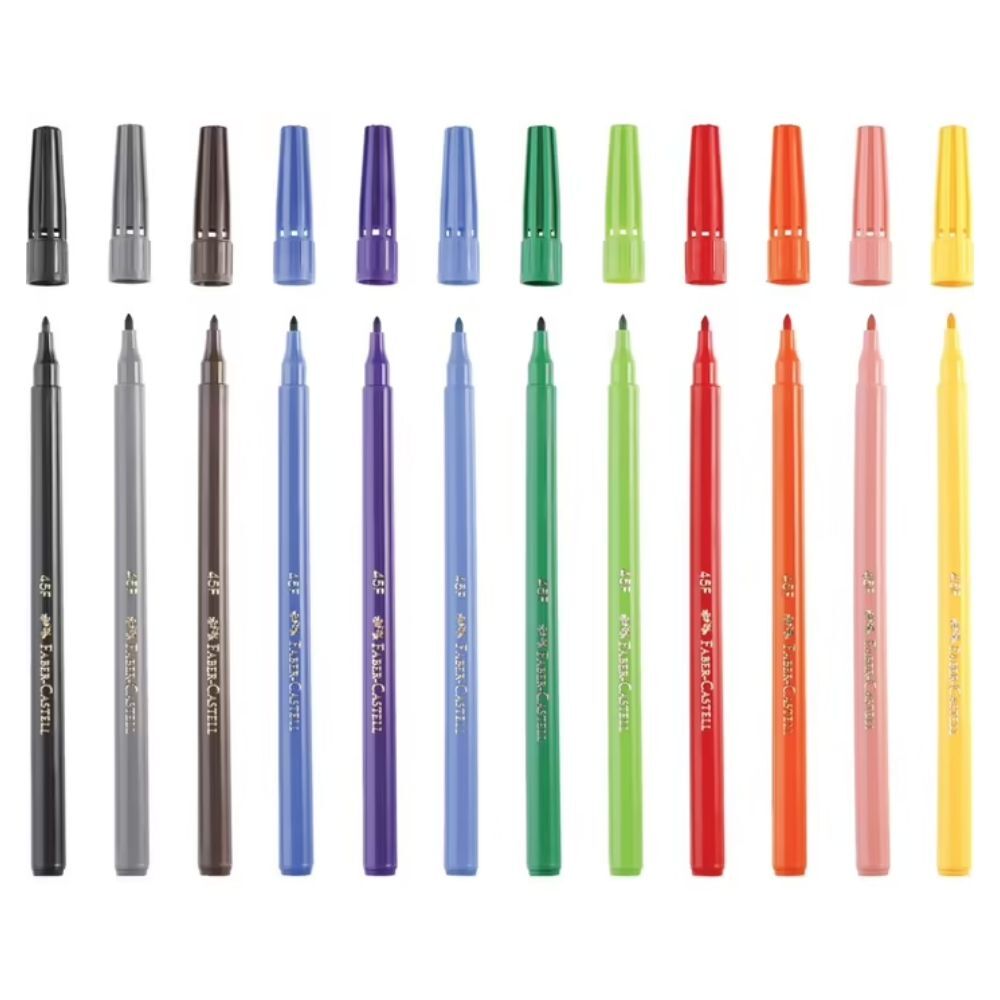 Faber-Castell Fibre-Tip Coloured Markers Assorted Pack 12