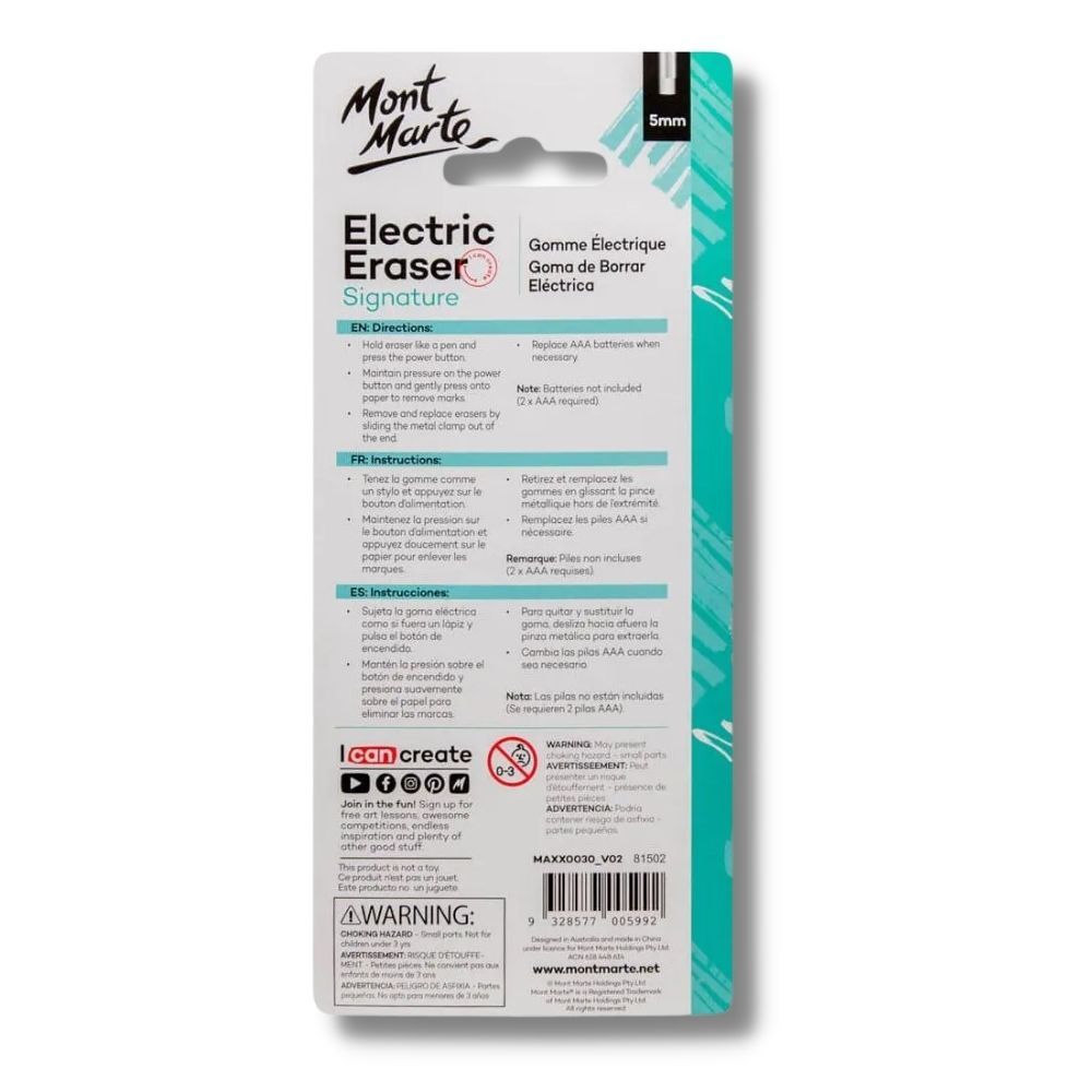 Mont Marte Electric Eraser, Includes 30 Eraser Refills. Suitable for Use with Graphite Pencils and Color Pencils.