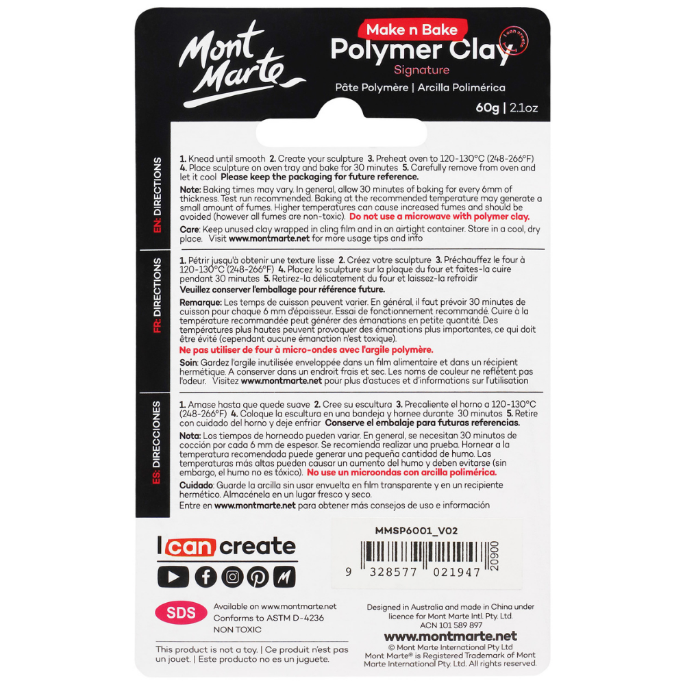 Mont Marte Make'N'Bake Polymer Clay 60g, Titanium White - Arthood