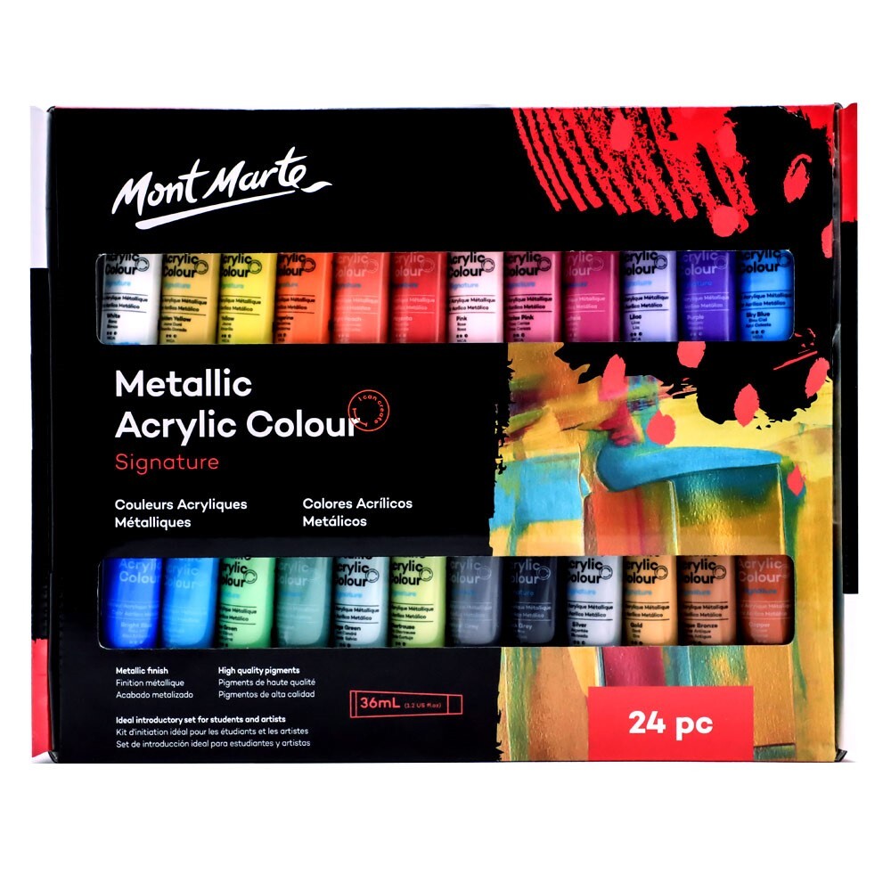 Mont Marte Signature Paint Set - Metallic Acrylic Paint 24pc x 36ml