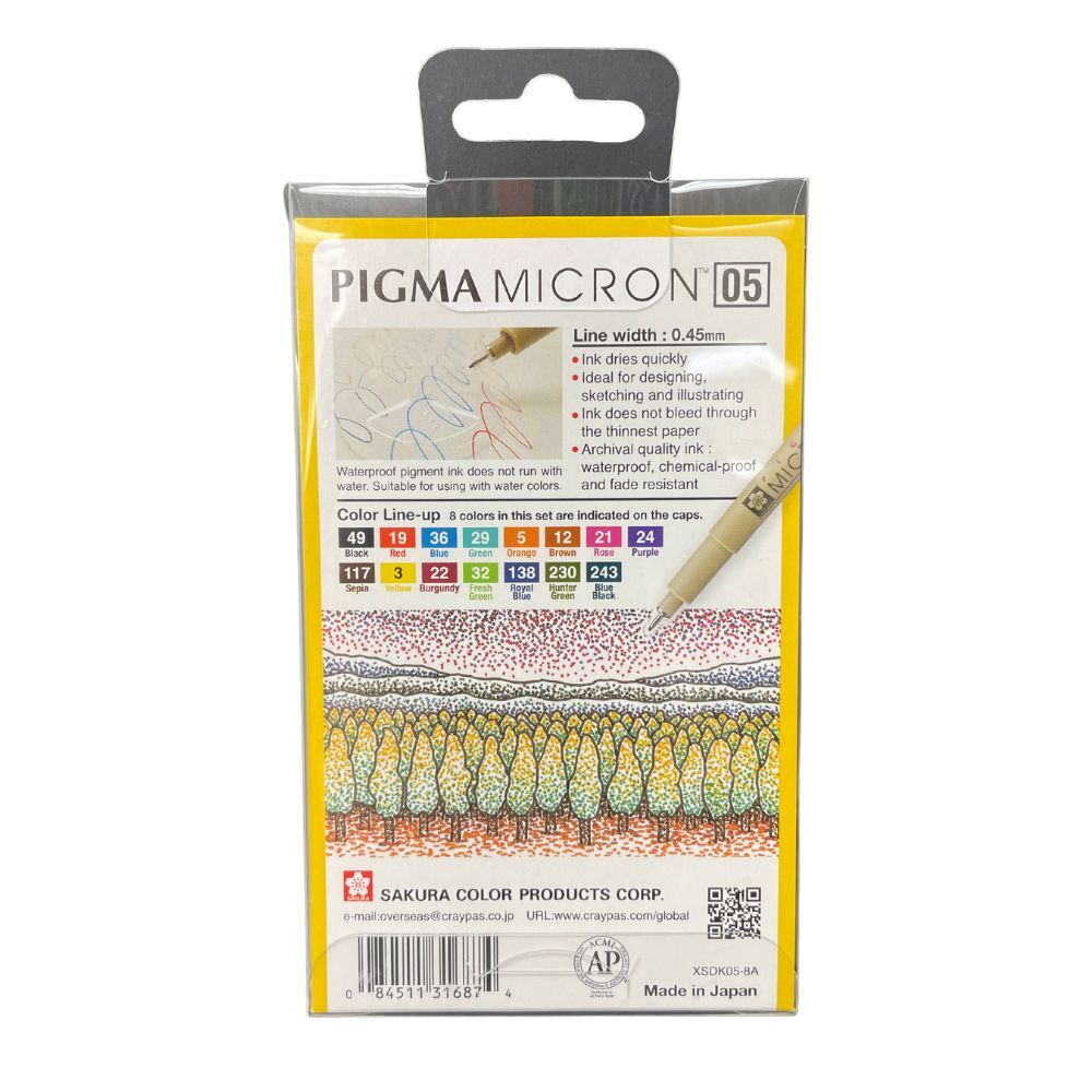 Sakura Pigma Micron 005 8 Color Set Water Based Pigment for Illustration