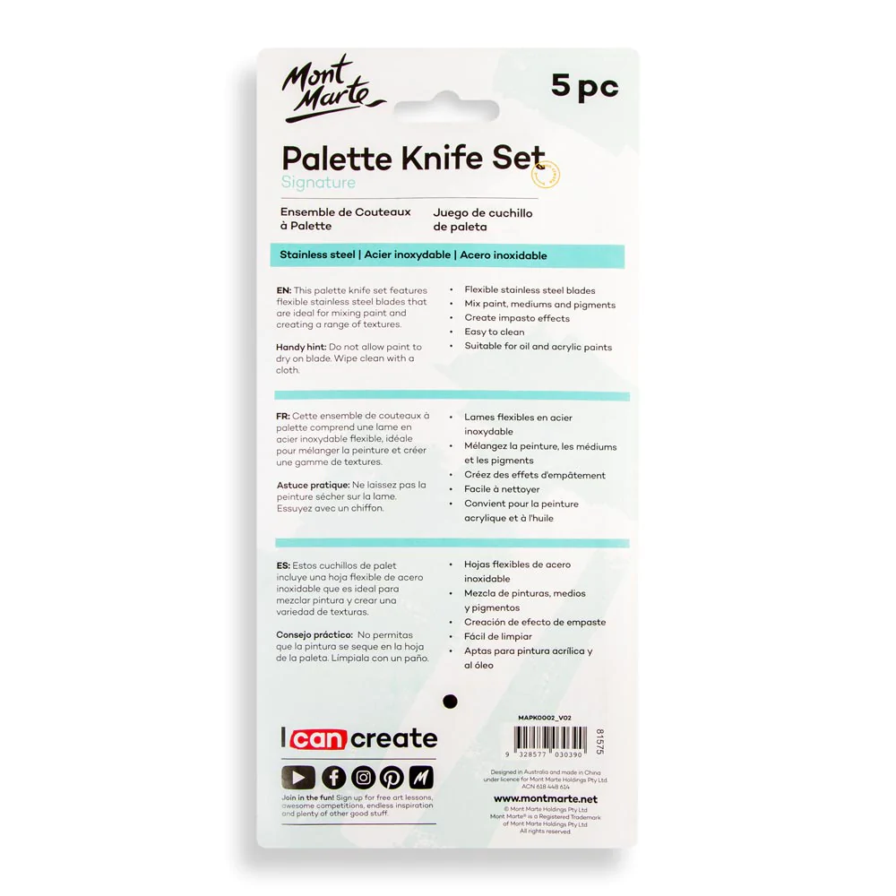 Mont Marte Studio Palette Knife Set, 5 Piece