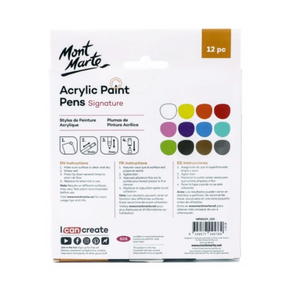 Pixels - Mont Marte Acrylic Paint Pen Fine Tip 12pcs Price: 1200