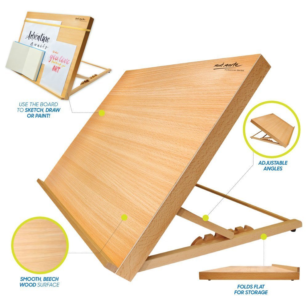 MEEDEN Artist Drawing & Sketching Board Portable & Adjustable Solid Beech Wood Sketchboard for Students Beginners & Artist- Wood Desktop/Tabletop Easel A3 18½ X 14¼ 