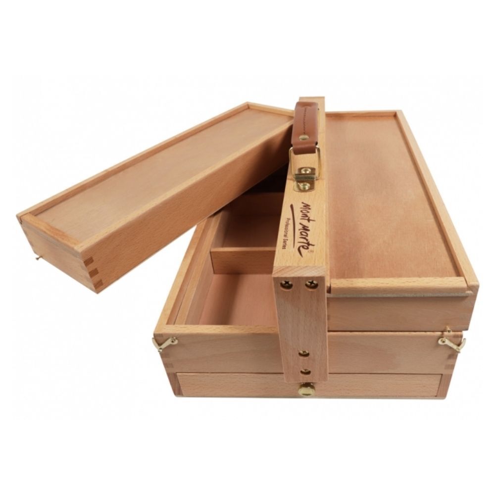 Mont Marte Multi-Purpose Wooden Art Box. 3 Layers of Storage for Organizing  Art Supplies. Features a Leather Carry Handle for Easy Transport