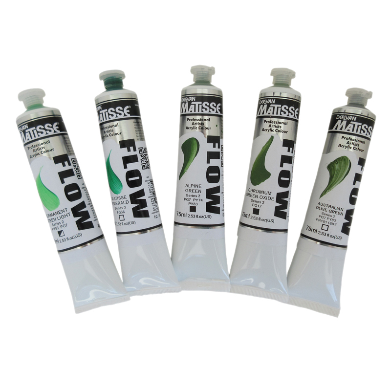 Matisse Flow Acrylic Paint 5 x 75ml Bundle - Greens