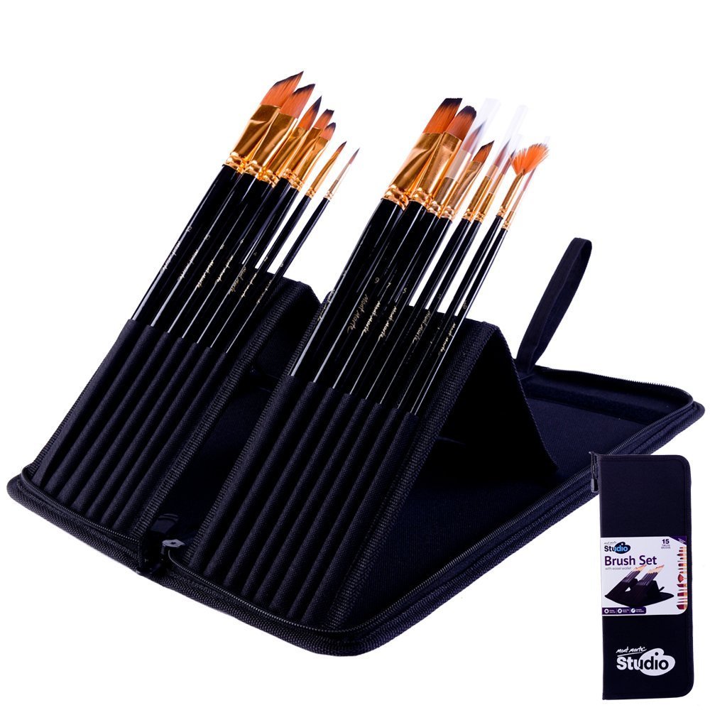 Mont Marte Studio Series Paint Brush Set - Brushes In Easel Wallet 15pc 9328577027253  eBay