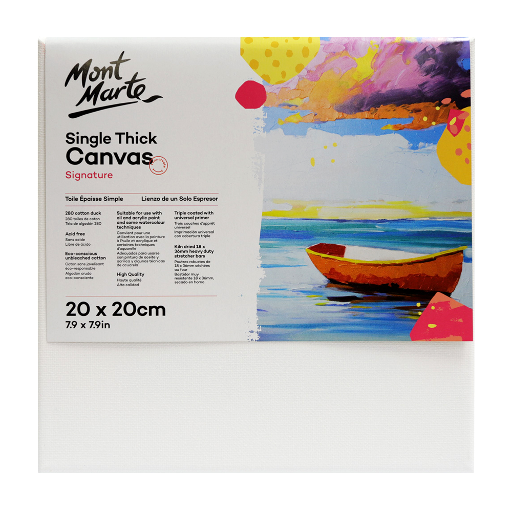 Mont Marte Stretched Canvas with Pine Frame 5 Pack 20 x 20cm Suitable for Oil and Acrylic Painting