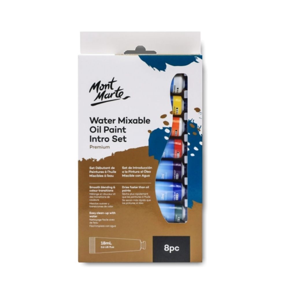 MONT MARTE Premium H2O Water Mixable Oil Paint Set, 36 Piece, 18ml Tubes.  Mixable with a Range of Mediums. Easily Washes Up with Water.