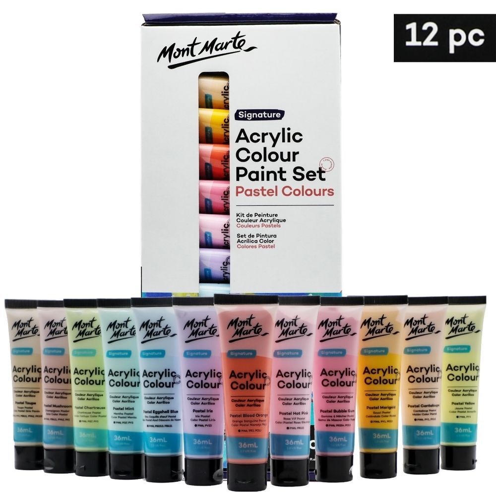 Mont Marte Signature Acrylic Colour Pastel Paint12pc x 36ml