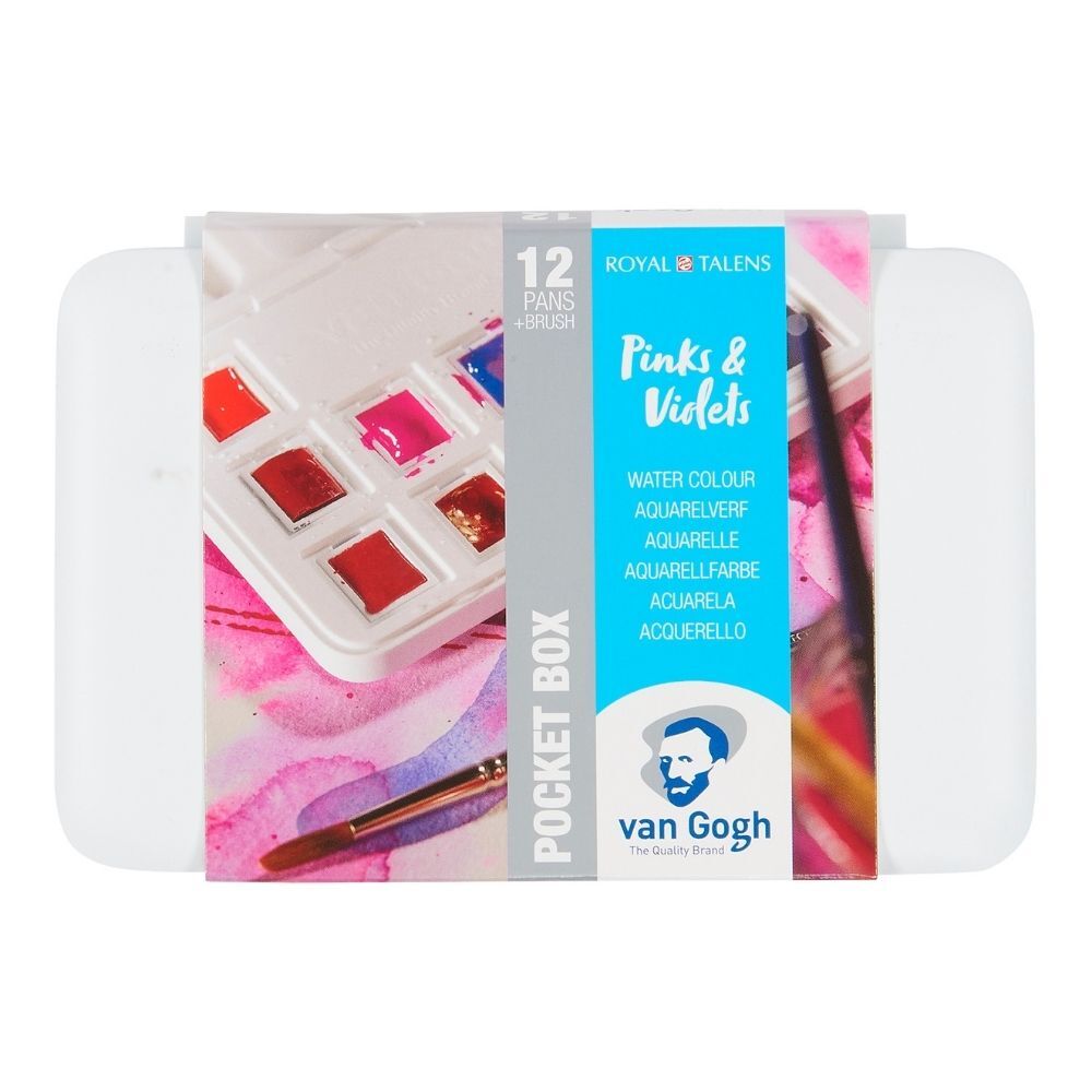 Van Gogh Pocketbox Watercolour 12 Pan Set - Pinks And Violets - Royal Talens