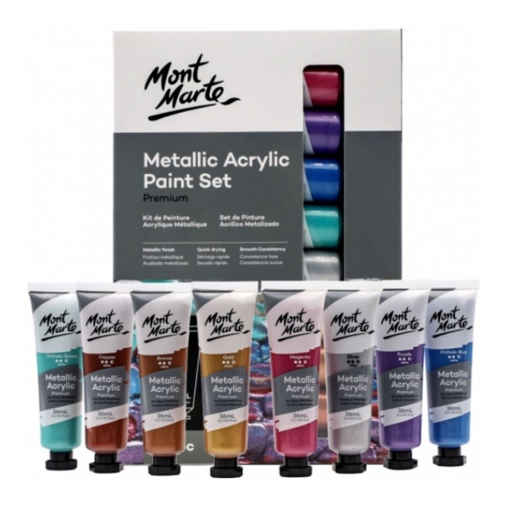 Mont Marte Premium Paint Set Metallic Acrylic Paint 8pc x 36ml