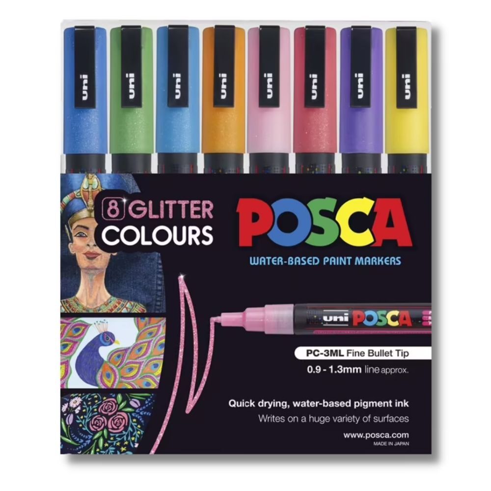 POSCA PC-3M Fine Bullet Tip Marker Pens - Sparkling Colours (Pack