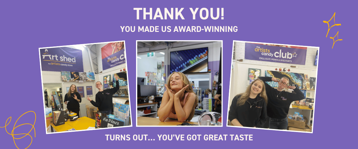 Art Shed team thank you banner celebrating award wins in Australia