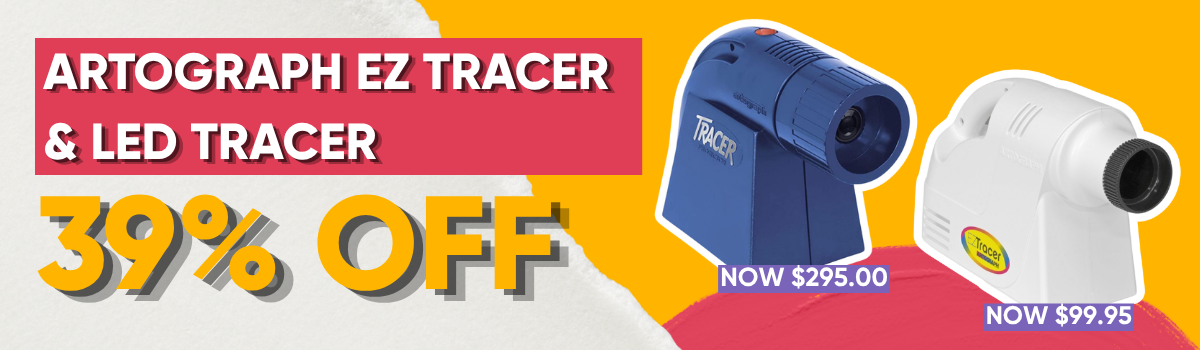 Artograph tracer sale banner featuring EZ Tracer and LED Tracer light pads for illustrators, tattoo artists and designers