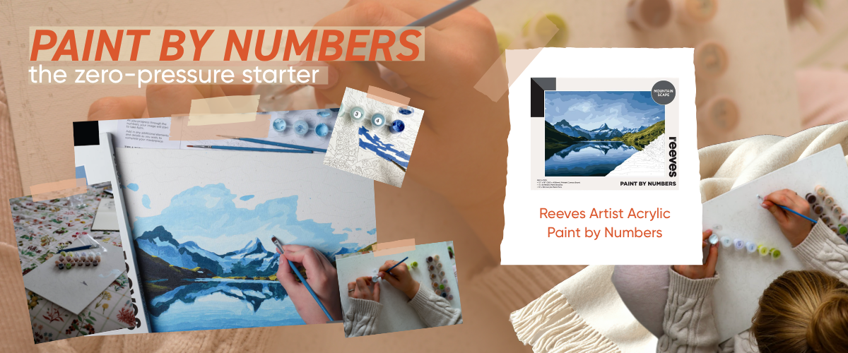 A Reeves paint by numbers kit being painted, an easy zero-pressure craft for adults