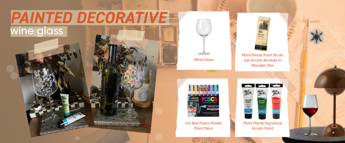 Decorative hand-painted wine glasses with pink lily designs made using paint pens