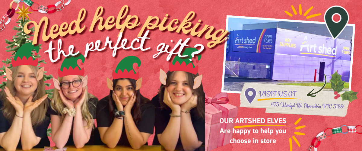 Art Shed team in elf hats ready to help you choose a gift in store at 475 Warrigal Rd, Moorabbin VIC 3189