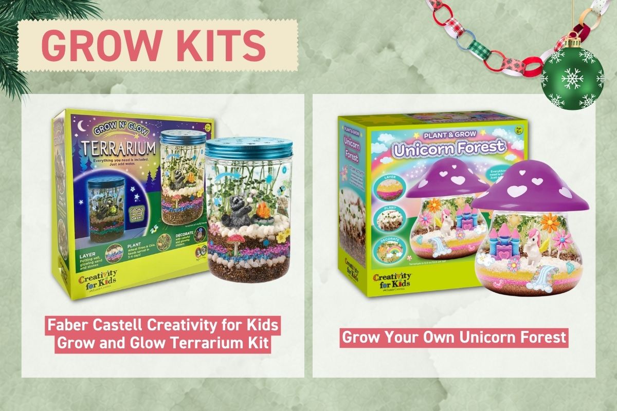 Creativity for Kids terrarium grow kits: the Grow and Glow Terrarium and the Unicorn Forest plant and grow kit