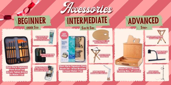 Painting accessories and gifts for the painter who has everything, including brush sets, palettes, folding stools, a Mabef painting box and Daylight lamps