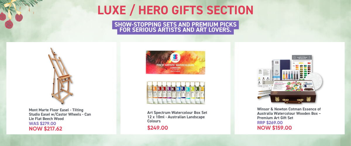 Luxury watercolour gift sets in wooden boxes, featuring Winsor & Newton and Art Spectrum professional paints.