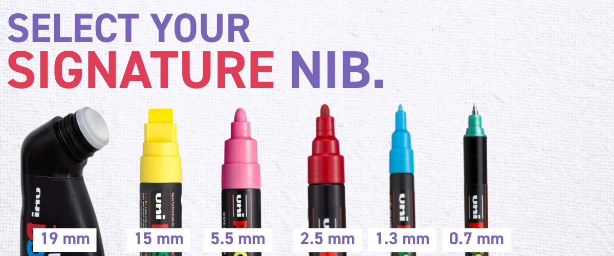 "Full range of Posca nib sizes from ultra-fine 0.7 mm to extra-wide 19 mm Mop’R – guide to Posca paint marker tips