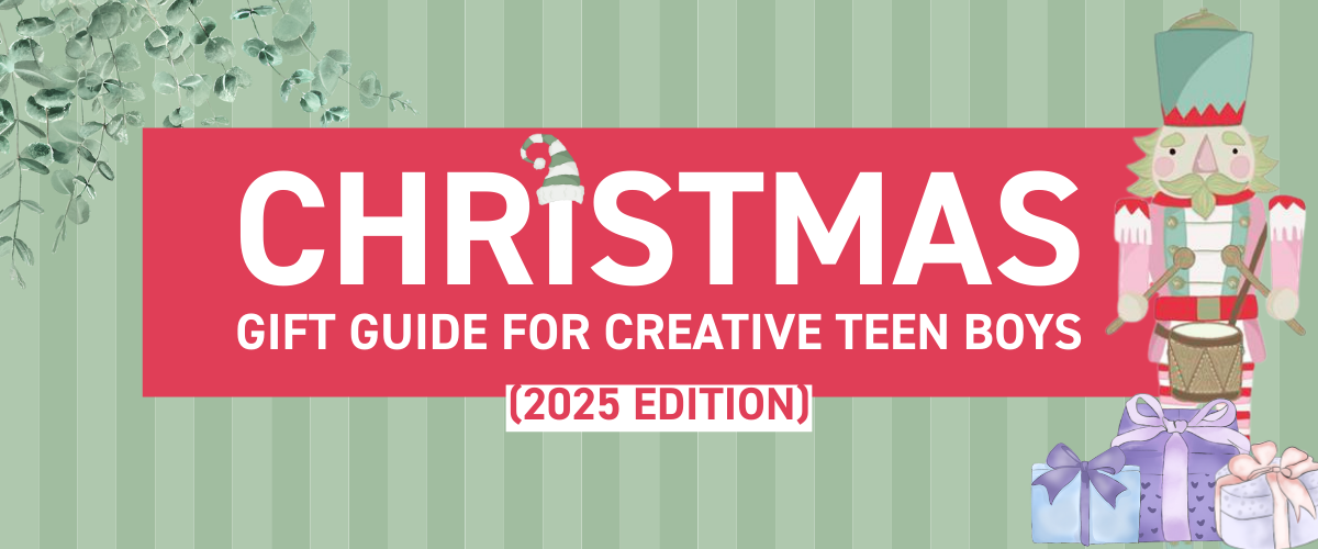 Christmas gifts for teen boys who love art – creative gift guide header banner from Art Shed