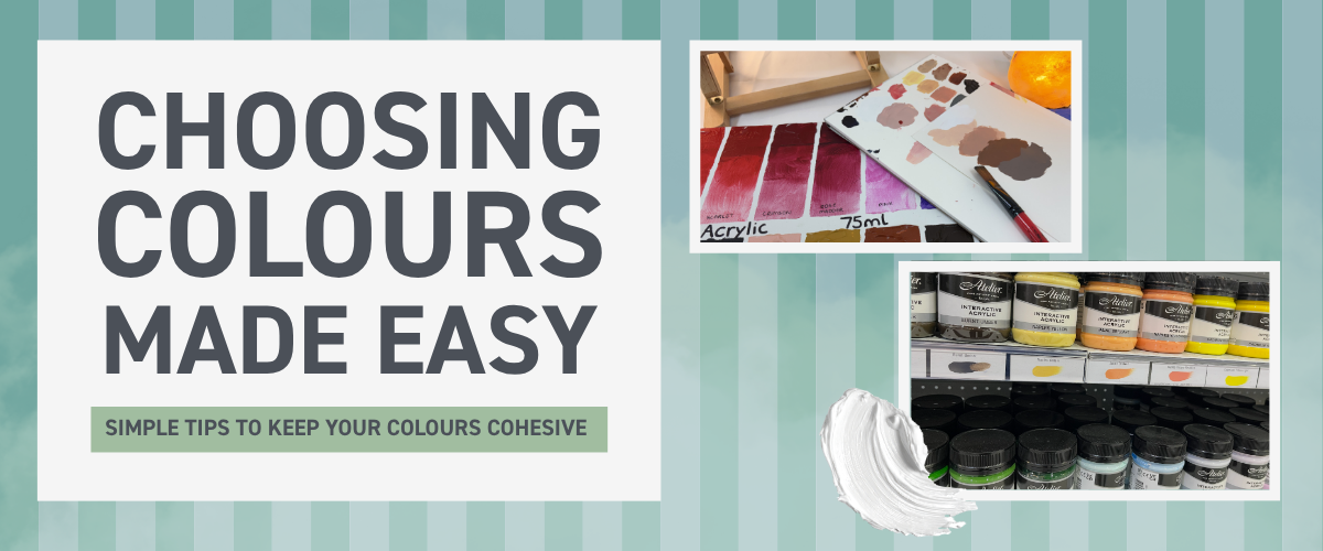 Colour theory tips for beginners showing warm and cool tones, colour mixing and cohesive painting palettes