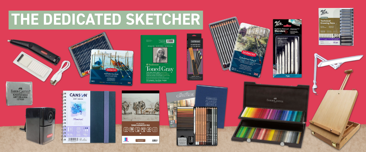 Christmas sketching gifts for teen boys – pencils, charcoal, toned paper banner