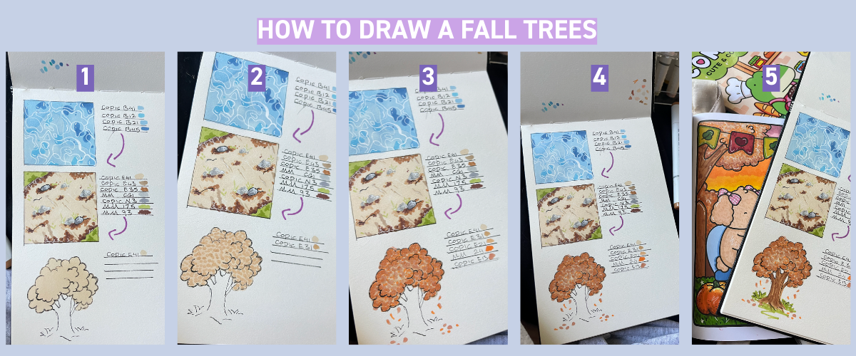 Alcohol marker fall tree tutorial with layered orange and autumn colours