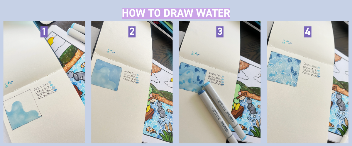Step by step alcohol marker water effect tutorial with blue blending