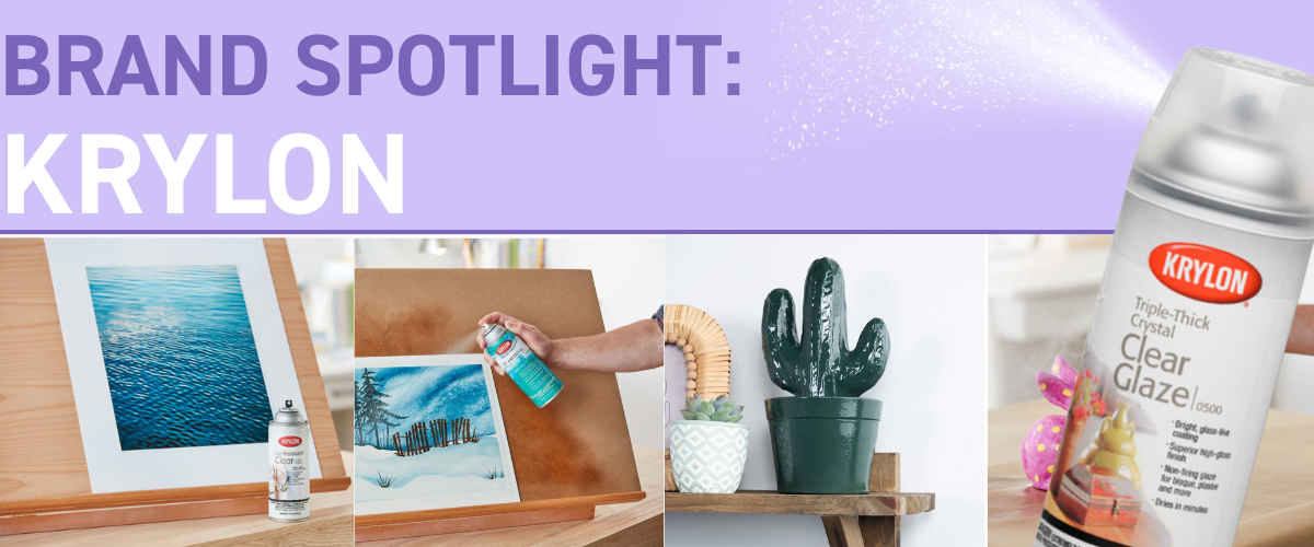 Hero image showing three Krylon art-grade sprays with headline ‘Why Artists Love Krylon’ on Art Shed purple background