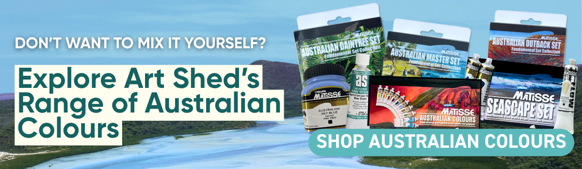 Shop Australian-made art supplies banner featuring Bondi Beach, Sydney, with call to action to explore the Australian-made paint range