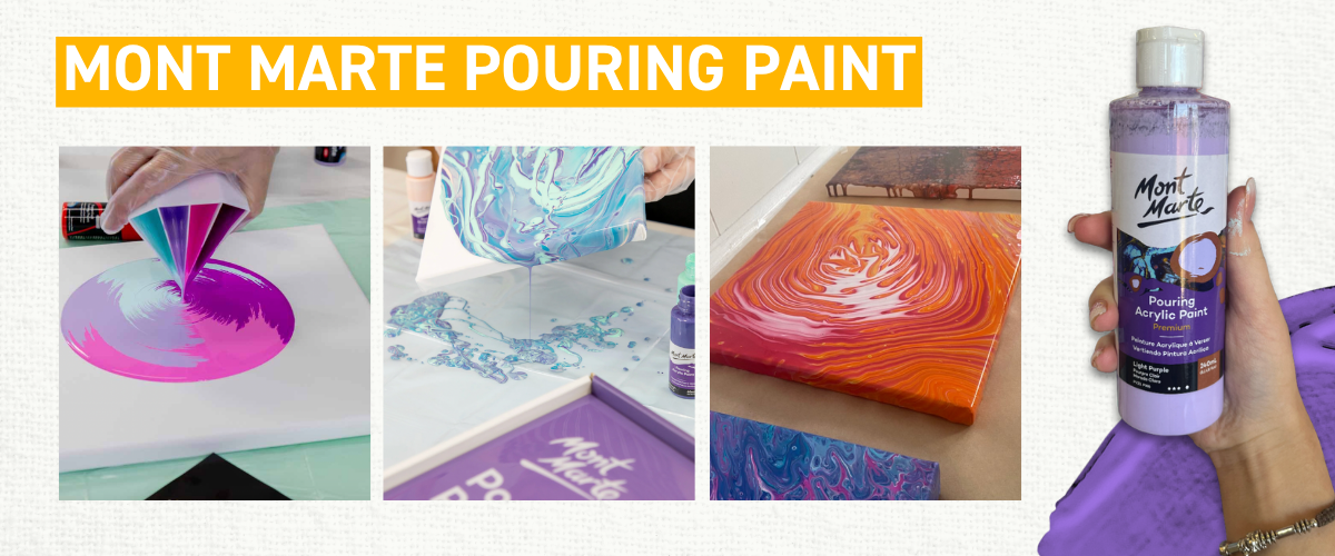 Mont Marte Pouring Acrylic Paints with vibrant cells and flowing patterns on canvas, perfect for fluid art techniques and beginners exploring acrylic pouring.