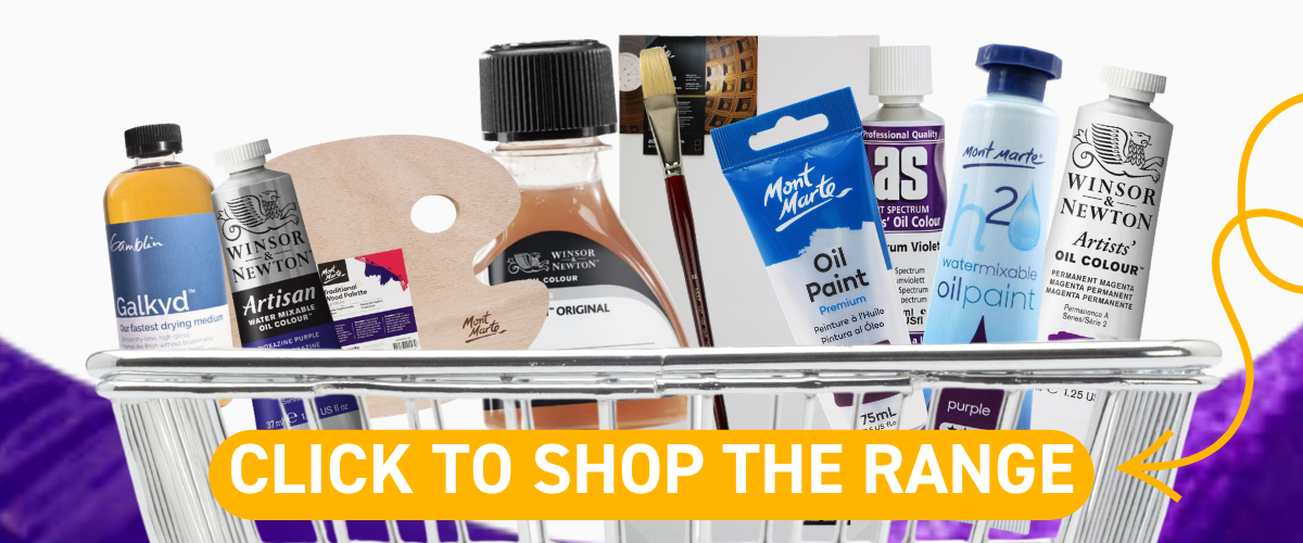 Shop oil painting supplies including paints, brushes, mediums and beginner kits from Art Shed