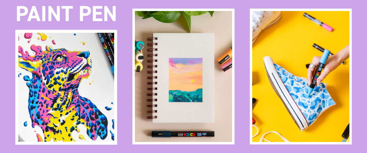 Paint pen artwork examples showing opaque colour, layering, and use on different surfaces