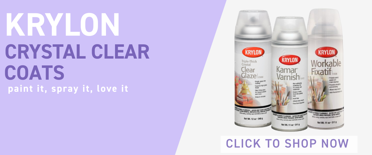 Call-to-action banner: ‘Shop Krylon Now’ button with row of best-selling Krylon varnish cans available online in Australia