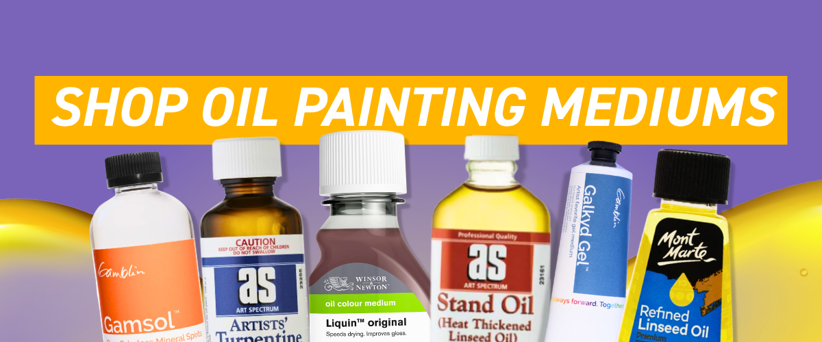 Shop oil painting mediums including solvents, linseed oils, Liquin, varnishes and brush cleaners