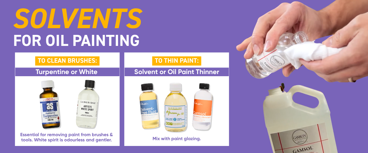 Oil painting solvents and artist materials used for thinning paint and cleaning brushes