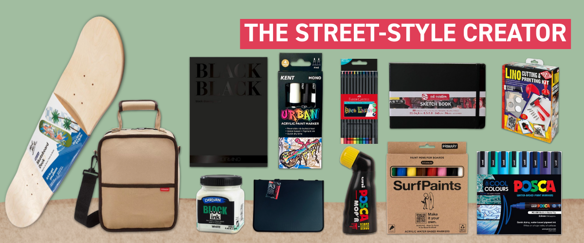 Christmas graffiti and street art gifts for teen boys – paint markers and skate deck banner