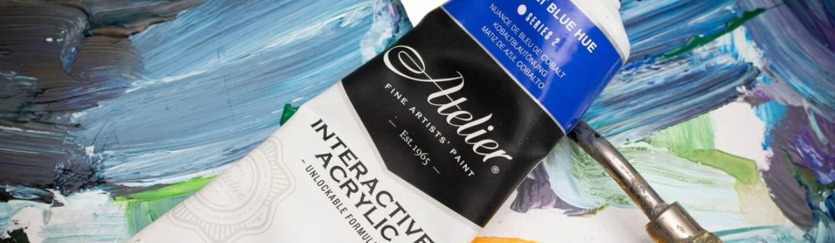 Footer banner with acrylic paint transparency information and links to artist supplies