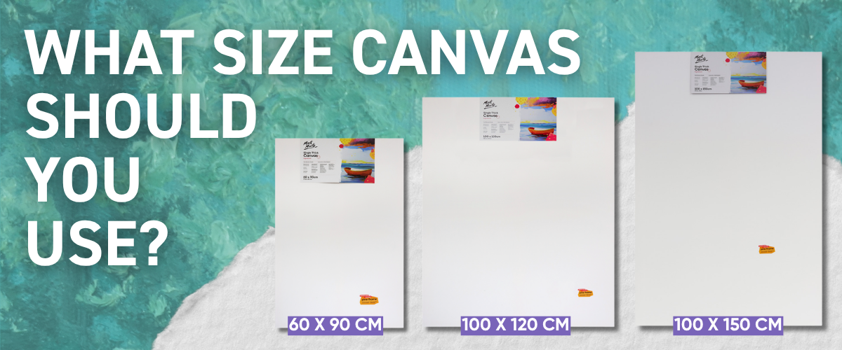 Banner showing three blank canvases labelled 60 x 90cm, 100 x 120cm and 100 x 150cm under the heading What Size Canvas Should You Use