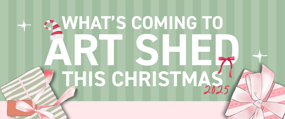 Art Shed Christmas 2025 banner featuring gift boxes, pastel colours, and the tagline ‘Arty or Nice? Shop our Christmas Sale now