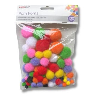 Pom Poms Multi Colour/Size 100pk