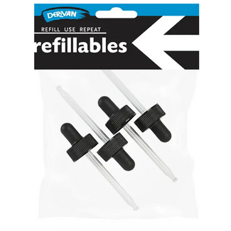 Derivan Refillables Glass Dropper Black 24mm 4pc