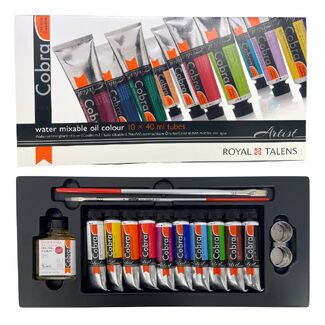 Royal Talens Cobra Artists Water Mixable Oil Gift Set 10x40ml + Accessories