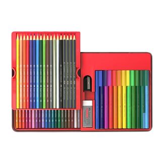 Faber Castell Classic Colour Pencil & Connector Pen Marker Mixed Media Gift Set - Tin of 64