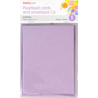 *Pearlised Card & Envelope C6 6pc - Lilac